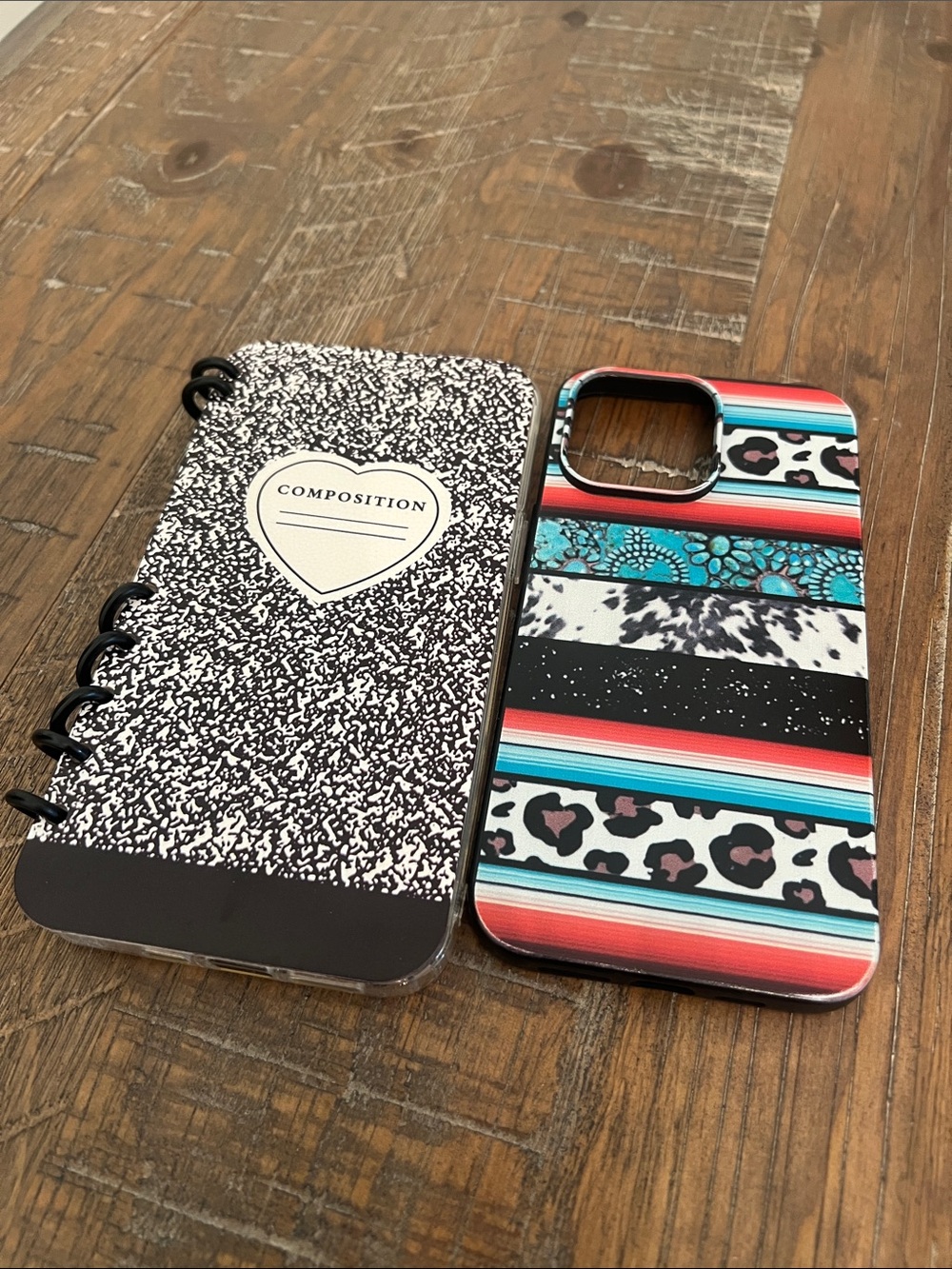 iPhone 14 Pro Max 2 Striped Turquoise & Coral Leopard Print Phone Case -